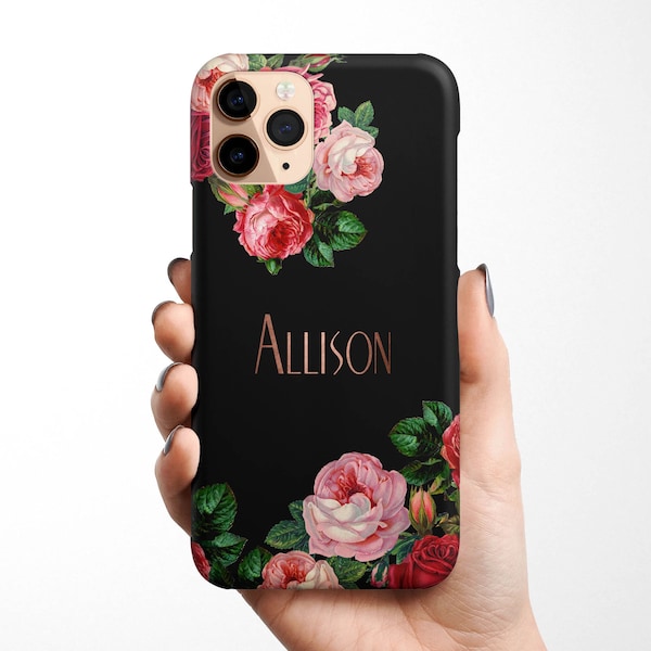 Personalized Pink Rose Phone Case for iPhone 15 14 Pro Max 13 12 11 Samsung Galaxy S24 S23 S22, S21, S20, custom name gift for her, samsung,