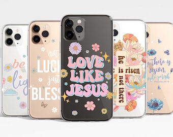 Jesus God Quote Clear Phone Case for iPhone 16e 16 15 14 13 12 11 Samsung Galaxy S25 S24 S23 S22 transparent Clear Case TPU Hybrid christian