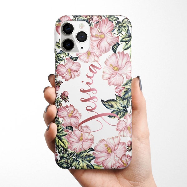 Personalized Pink Floral Phone Case for iPhone 15, 14 13, 12 11 Samsung Galaxy S24 S23, S22 Ultra, S21, S20, custom name, spring, pink