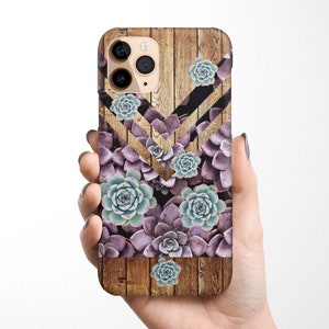 Succulent Wood Texture Phone Case iPhone 16e 16 15 14 13 12 11 XR SE Samsung Galaxy S25 S24 S23 S22 S21, S20, Note 20 Floral gift idea