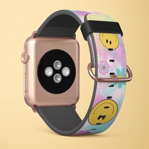 Smiley Tie Dye Apple Watch Band For Women For All Series iWatch Replacement Straps With Flowers Design 38 40 42 44mm, trippy, hippie