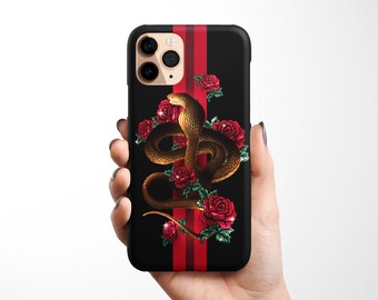 Snake Rose Phone Case for iPhone 17e 17 16e 16 15 14 13 12 11, 12 Samsung Galaxy S26 S25 S24 S23, S22 S21 S20, red, floral, gift for her