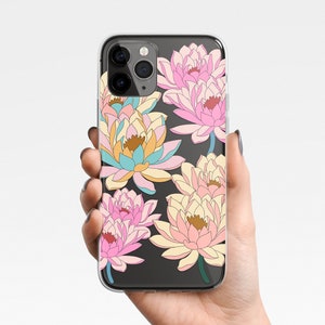 Lotus Floral Clear Phone Case for iPhone 16e 15 14 13 12 11 Samsung Galaxy S25 S24 S23, S21 retro case, hawaii flowers Clear Case TPU Hybrid