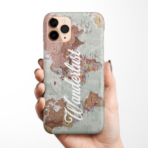 Wanderlust Map Phone Case for iPhone 16e 16 15 14 13 12 11 Coque de voyage Samsung Galaxy S25 S24 S23 S22 S21, cadeau voyageur aventure