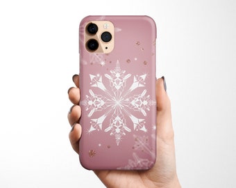 Pink Snowflake Christmas Phone Case iPhone 17 16e 16 15 14 13 12 11 Samsung Galaxy S25 S24 S23 S22, S21, S20, Note 20 xmas phone case gift