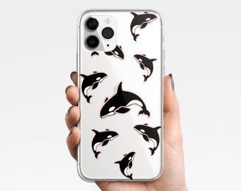Funda transparente con diseño de orca para iPhone 17e 17 16e 16 15 14 13 12 11 y Samsung Galaxy S26 S25 S24 S23 S22. Funda híbrida de TPU con diseño de animales marinos y vida silvestre.