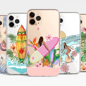 Surf Clear Phone Case for iPhone 16e 16 15 14 13 12 11 Samsung Galaxy S25 S24 S23 S22 transparent Clear Case TPU Hybrid, beach, hawaii gift