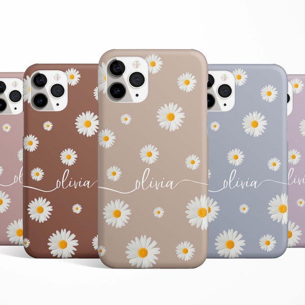 Personalized Name Daisy Phone Case available for iPhone 15 14 13 12 11 Pro Samsung S24 S23 S22, S21, Note 20, Note 10 Plus, Custom Name Case