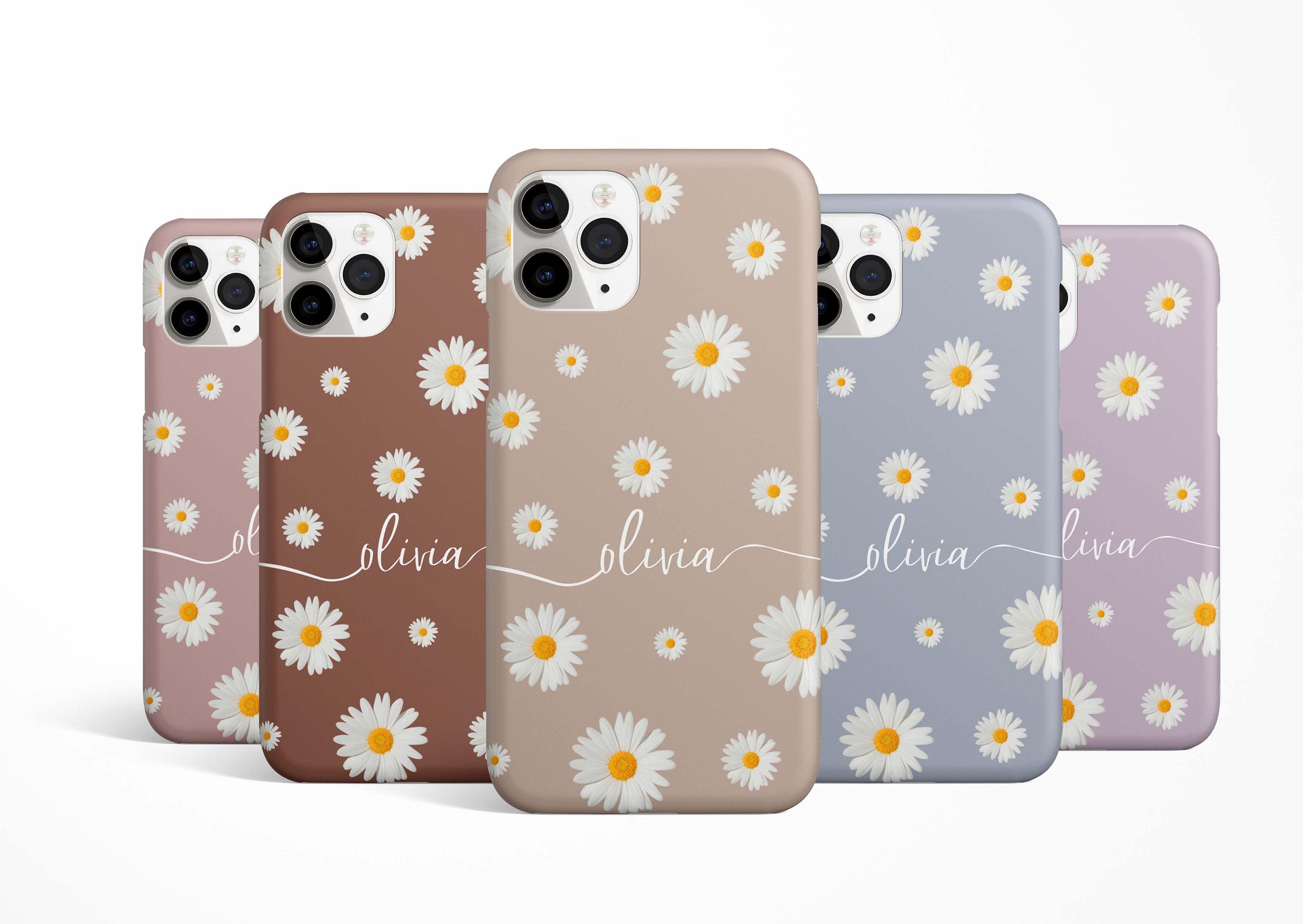 Personalized Name Daisy Phone Case Available for iPhone 15 14 13 12 11 Pro  Samsung S24 S23 S22, S21, Note 20, Note 10 Plus, Custom Name Case 