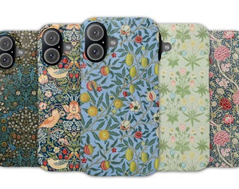 Capa para celular com arte de William Morris para iPhone 17e, 17, 16e, 16, 15, 14, 13, MagSafe, Samsung Galaxy S26, S25, S24, S23, Pixel 10. Capa artística com pintura floral. Presente perfeito.