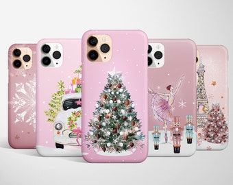 Pink Christmas Phone Case for iPhone 16e 16 15 14 13 12 11 Samsung Galaxy S25 S24 S23 S22 Google Pixel 9 8 xmas case gift tree nutcracker