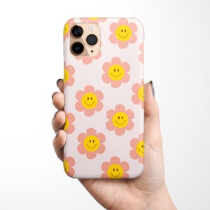 Retro Smiley Flower Phone Case For iPhone 16e 16 15 14 13 12 11 Samsung Galaxy S25 S24 S23 S22 S21 smiling flowers, smiley and flowers gift