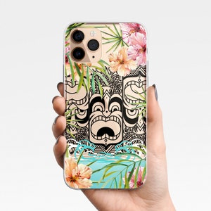 Tropical Hawaii Phone Case for iPhone 16e 16 15 14 13 12 11 XR XS Samsung Galaxy S25 S24 S23, S22 S21 S20 S10 Clear Case TPU Hybrid , tribal