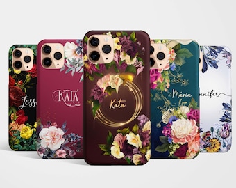 Custom Name Floral Phone Case iPhone 17e 17 16e 16 15 14 13 12 MagSafe Samsung S26 S25 S24 S23 S22 S21 Google Pixel 10 flower rose monogram