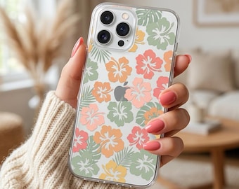 Plumeria Hawaii Clear Case iPhone 17e 17 16e 16 15 14 13 12 11 Samsung S26 S25 S24 S23 S22 S21 Hibiscus, floral Case TPU Hybrid gift MagSafe