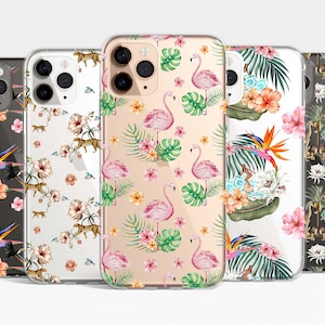 Tropical Pattern Clear Phone Case iPhone 16e 16 15 14 13 12 11 Samsung Galaxy S25 S24 S23 S22 S21 transparent Clear Case TPU Hybrid hawaii