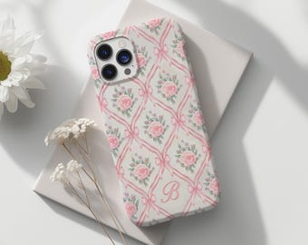 Custom Name Pink Coquette Phone Case iPhone 18 17e 17 16e 16 15 14 13 12 MagSafe Samsung Galaxy S26 S25 S24 S23 Google Pixel 11 Bow Rose