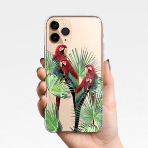 Parrot Ara Jungle Phone Case for iPhone 16e 16 15 14 13 12 11 Samsung Galaxy S25 S24 S23 S22 S21 bird animal, Clear Case TPU Hybrid gift