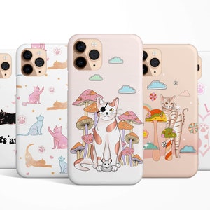 Cat Paw Mushroom Phone Case iPhone 16e 16 15 14 13 12 11 Samsung Galaxy S25 S24 S23 S22 cats phone case, pet, animal phone case, kitten gift