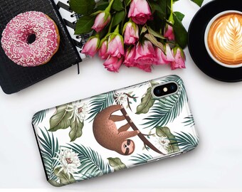 Sloth Phone Case available for iPhone 14 13, 12, 11 Pro Max, XR XS Sasmung Galaxy S23 S22 Ultra, S21 Plus, Note 20animal, Tropical Jungle