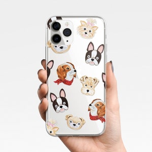 Cute Dogs Clear Phone Case for iPhone 16e 16 15, 14 13 12 11 XR Samsung Galaxy S25 S24 S23 S22 S21 S20 yorkshire, pug pet, gift for her