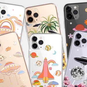 UFO Planets Clear Case iPhone 17e 17 16e 16 15 14 13 12 11 Samsung Galaxy S26 S25 S24 S23 S22 transparant Clear Case TPU hybride buitenaardse ruimte