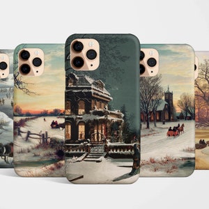 Vintage kerst telefoonhoesje voor iPhone 16 15 14 13 12 11 Samsung Galaxy S24 S23 S22 Pixel 9 8 winterkerstboom sneeuwvlok notenkraker