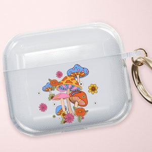 Retro Trippy Mushroom Clear Airpods Case, Airpods Pro, 3rd Gen, Original, 2nd Gen, Airpods 2, Airpods 3, Airpods Pro, Airpods Case, Floral