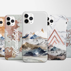 Fernweh Berg Handyhülle iPhone 16e 16 15 14 13 12 11 Samsung Galaxy S25 S24 S23 S22 Pixel 9 Abenteuer Reisen Holz Fernweh Zitat