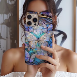 Stained Glass Butterfly Aesthetic Phone Case iPhone 17 16e 15 14 13 12 11 MagSafe Samsung Galaxy S25 S24 S23 S22 Google Pixel 10 Gift Idea