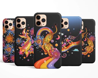 Retro Psychedelic Jungle Phone Case for iPhone 17e 17 16e 16 15 14 13 12 11 Samsung Galaxy S26 S25 S24 S23 S22 S21 S20 fish tiger gift idea