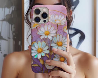 Gebrandschilderd glas Daisy Aesthetic telefoonhoesje iPhone 17e 17 16e 16 15 14 13 12 MagSafe Samsung Galaxy S26 S25 S24 S23 Google Pixel 10 cadeau-idee