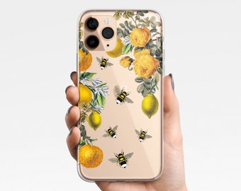 Bienen Lemon Rose Klare Handyhülle für iPhone 15, 14 Pro Max 13 12 Samsung Galaxy S23 S22 Ultra S21 S20 Honeycomb. Geschenk, Klarsichthülle TPU Hybrid