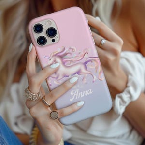 Custom Name Unicorn Phone Case iPhone 17e 17 16e 16 15 14, 13, 12 Samsung Galaxy S26 S25 S24 S23 S22 Personalized pink lavender gift idea