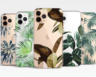 Tropical Leaves Clear Case for iPhone 17e 17 16e 16 15 14 13 12 11 Samsung S26 S25 S24 S23 S22 S21 palm leaves beach transparent TPU Hybrid