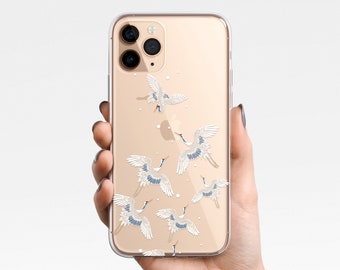 Crane Bird Phone Case for iPhone 16e 16 15 14 13 12 11 Samsung Galaxy S25 S24 S23 S22 S21 S20 Clear Case TPU Hybrid, bird, minimalist