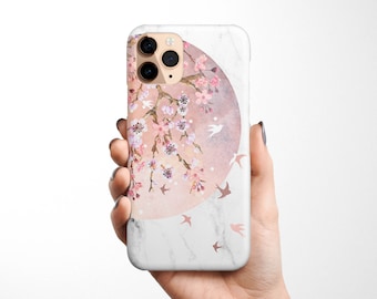 Cherry Blossom Phone Case for iPhone 16e 16 15, 14 13 12 11 Samsung Galaxy S25 S24 S23, S22 S21, S20 Floral sakura sparrow, spring, gift
