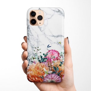Floral Marble Phone Case for iPhone 16e 16 15, 14 13 12 11 Samsung Galaxy S25 S24 S23, S22 S21 S20 marble phone case,  gift for her, flower