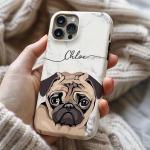 Personalised Custom Name Pug Phone Case iPhone 18 17e 17 16e 16 15 14 13 12 MagSafe Samsung Galaxy S26 S25 S24 S23 S22 Pixel 11 dog pug gift