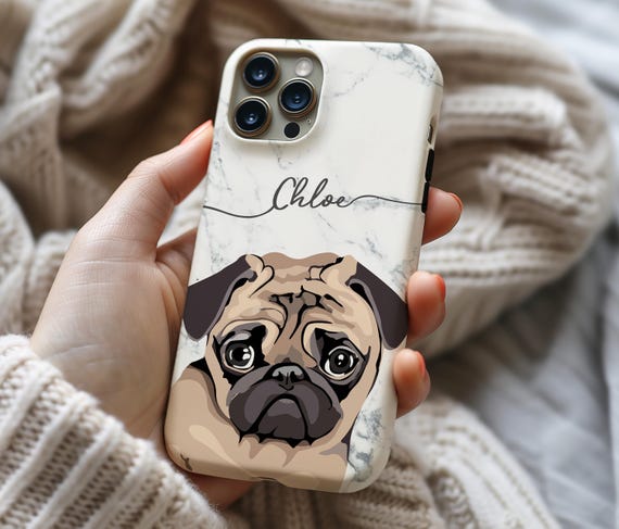 Personalised Custom Name Pug Phone Case iPhone 17e 17 16e 16 15 14
