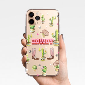 Western Country Cowgirl Clear Phone Case iPhone 15 14 13 12 Samsung Galaxy S24 S23 cowboy, howdy, cactus, Clear Case TPU Hybrid, dolly, hat 4