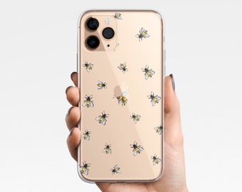 Bee Minimalist Clear Phone Case iPhone 17e 17 16e 16 15 14 13 12 Samsung Galaxy S26 S25 S24 S23 S22 S21 S20 spring, beehive TPU Hybrid