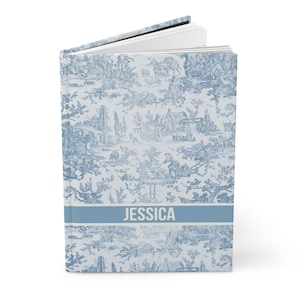 Cuaderno estético Toile de Jouy con nombre personalizado, cuaderno azul, regalo para ella, cuaderno con decoración coqueta, cuaderno francés, cuaderno de bocetos, cuaderno coqueta
