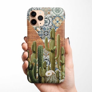Cactus Wood Texture Phone Case iPhone 16e 16 15 14 13 12 11 Samsung Galaxy S25 S24 S23 S22 Ultra, S21, S20,  tile, mosaic, country gift idea