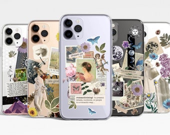 Aesthetic Collage Clear Case iPhone 17e 17 16e 16 15 14 13 12 11 Samsung Galaxy S26 S25 S24 S23 S22 transparent Clear Case TPU Hybrid scraps