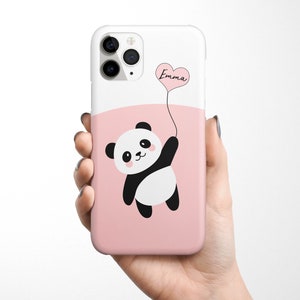 Personalisierte Panda Handyhülle iPhone 16e 16 15 14 13 12 11 Samsung Galaxy S25 S24 S23 Pixel 9 8 MagSafe Handyhülle benutzerdefinierte Name, rosa, Geschenk für Sie