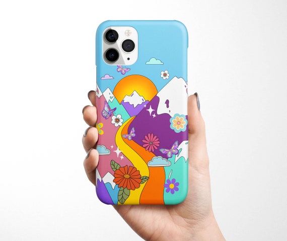 Retro Bright Mountains Phone Case for iPhone 17e 17 16e 16 15 14 13, 12 11 Samsung Galaxy S26 S25 S24 S23 S22, S21, S20 travel, wanderlust