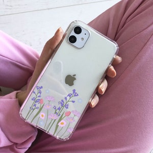 Wiese Blumen ästhetik Handy Hülle iPhone 16e 16 15 14 13 12 11 XS Samsung Galaxy S25 S24 S23 S22, S21 klare Hülle TPU Hybrid Hülle