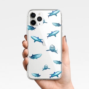 Shark Clear Phone Case for iPhone 16e 16 15, 14 13 12 11 Samsung Galaxy S25 S24 S23 S22 S21 S20 dolphin, fish, sea, gift for her, minimalist