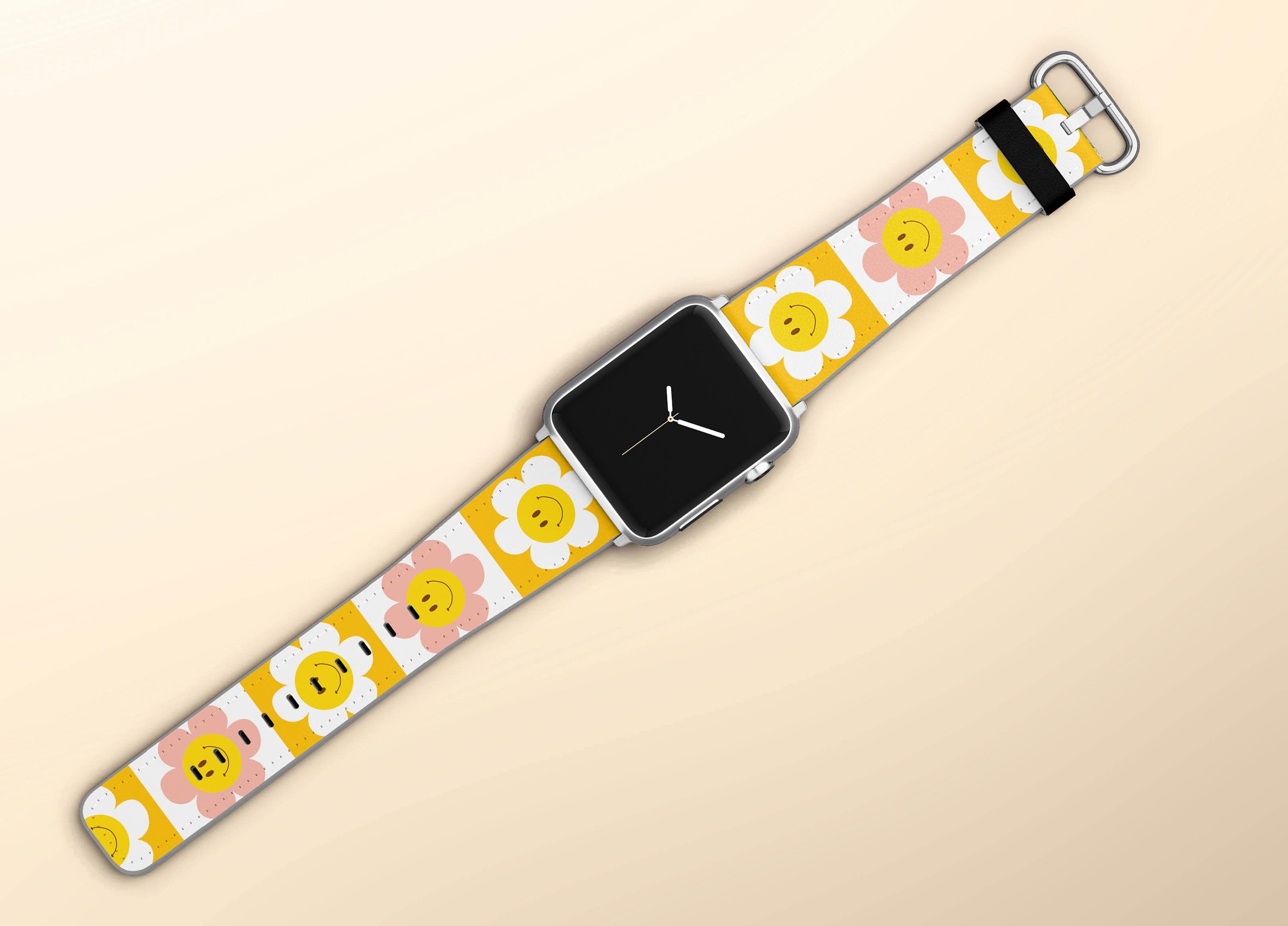 Retro Floral Smiley Watch Band For Women For All Series iWatch Replacement Straps With Flowers Design 38 40 42 44mm Bright Colorful